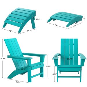 Adirondack Chair with Ottoman Weather Resistant Fire Pit Chairs with Footrest HDPE Outdoor Adirondack Chair for Patio Front Porch Pool Garden Deck Fire Pit Outside, Teal