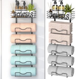 Over The Door Towel Racks for Bathroom,6-Tier Rolled Or Folded Towel Rack Wall Mounted with Metal Shelf, Bathroom Towel Holder Organizer for Bath, Hand Towels, Black