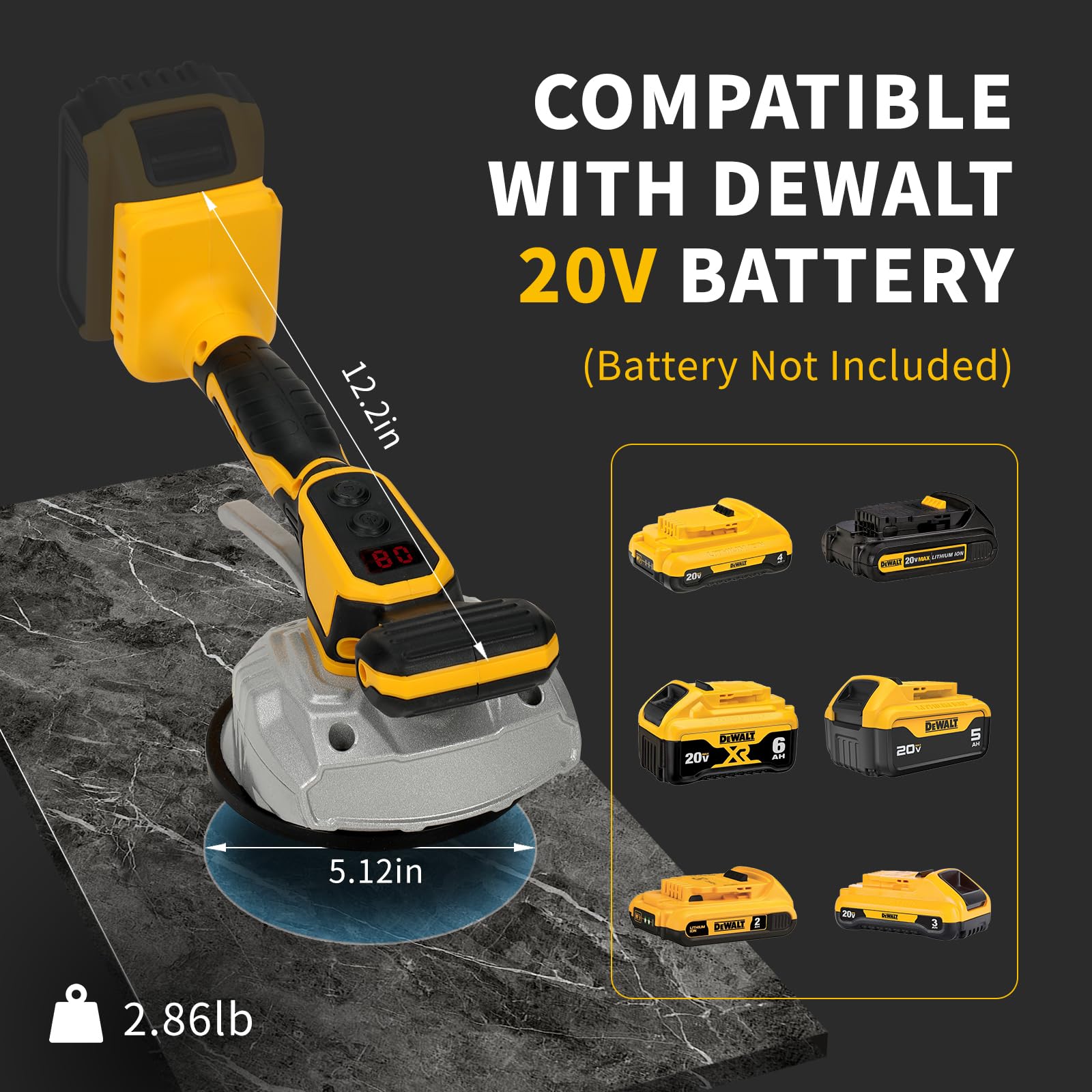 HUICCN Cordless Tile Vibration Leveling Machine for Dewalt 20V Battery, Portable Tile Vibrator Tool with 8 Adjustable Speed Digital Display for Floor Wall (Battery Not Included)