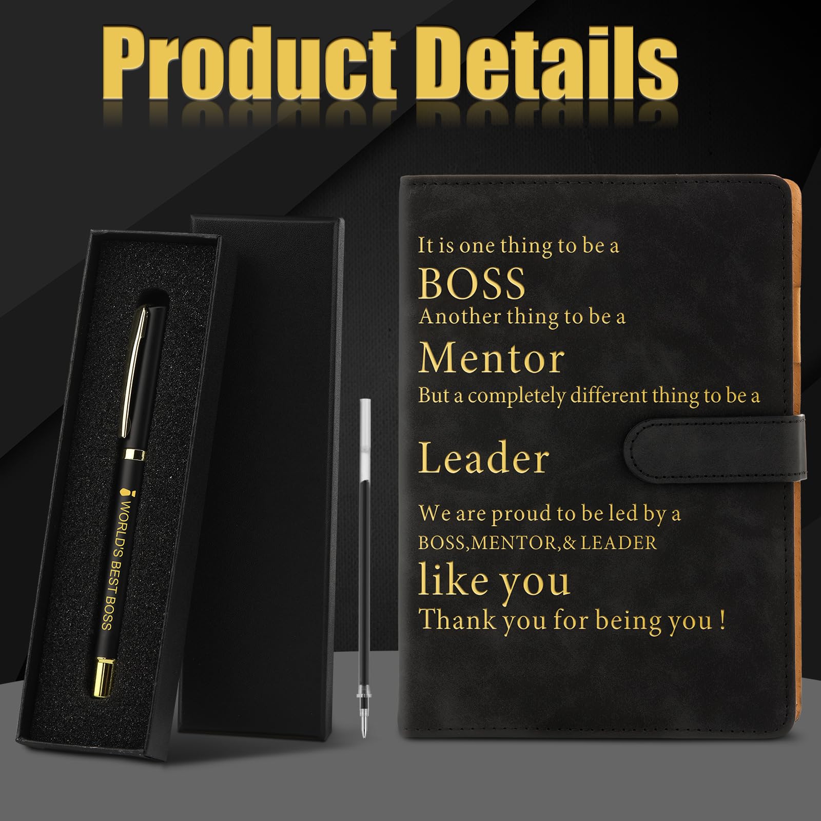 6 Pcs World's Best Boss Gifts for Men World's Best Boss Mug Set Christmas Birthday Office Gifts for Boss Include 20 oz Stainless Steel Tumbler Notebook Ballpoint Pen with Gift Box Keychain Compass