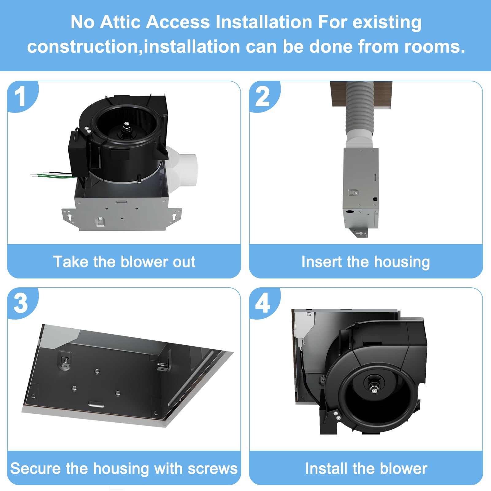 Tech Drive Very Quiet 50CFM 1.2Sone Bathroom Ventilation and Exhaust Fan,3inch duct, Ceiling or Wall Mounted Fan, Easy to Install