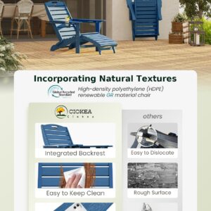 Ciokea Folding Adirondack Chair with Retractable Ottoman Fire Pit Patio Chair with Pull Out Foot Rest Weather Resistant Lawn Outdoor Lounge Chair with 2 Cup Holder (Navy Blue)