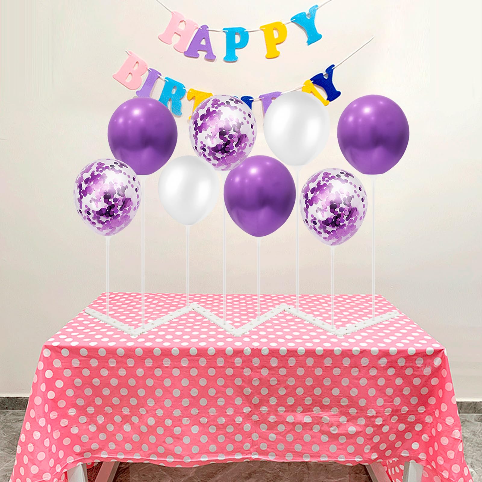 ZJDHPTY Balloon Stand with 10 Pcs Purple and White Balloons, Centerpiece Table Decorations for Birthday Bridal Shower Engagement Wedding Mother's Day New Years Decorations 2025 (Purple White 4pack)