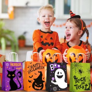 24Pcs Halloween Trick or Treat Paper Gift Bags Happy Halloween Theme Candy Bags with Handles Pumpkin Ghost Black Cat Goodie Favors Bags for Gift Wrapping Holiday Birthday Party DIY Crafts