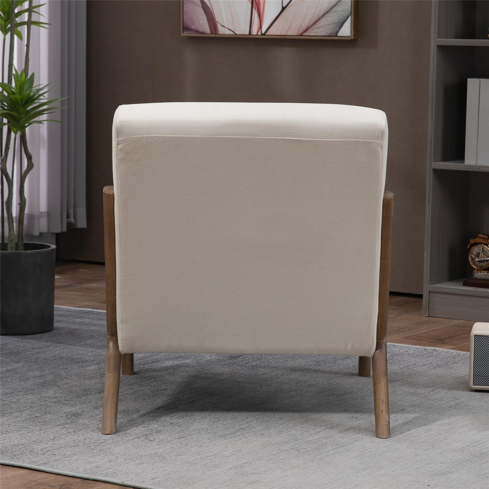 Mid Century Modern Chair, Wide Accent Chair with Arms, Upholstered Velvet Fabric Armchair with Waist Cushion for Living Room, Bedroom, Belcony (Beige)