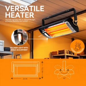 BEYOND HEAT Electric Garage Heater 120V, 750/1500W Ceiling Mount Space Heater for Garage, Shop, Patio with 90° Adjustable Tilt, Dual Quartz Radiant, Safety Metal Grille and Overheat Protection, 2-Pack