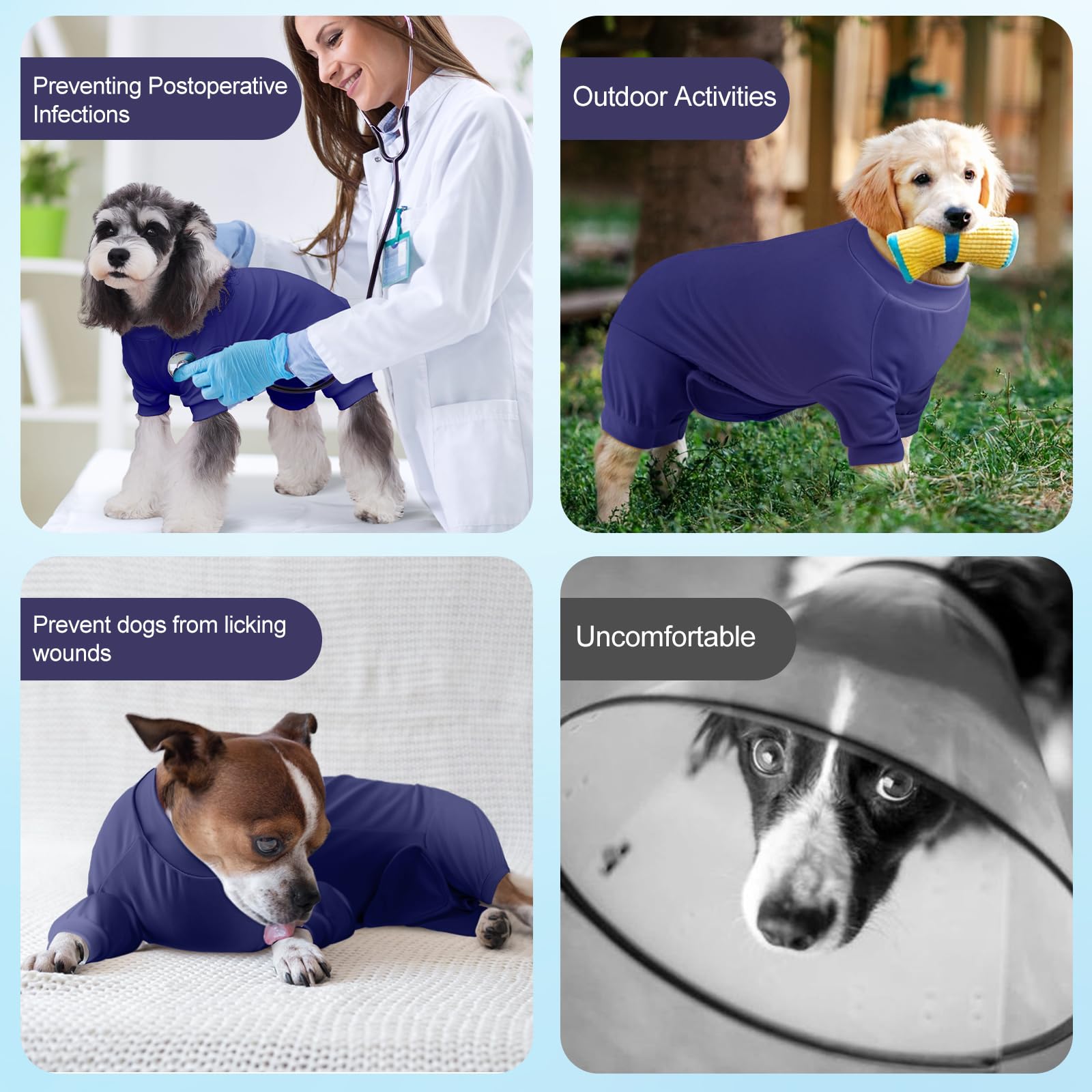 UNIPUP Dog Surgery Recovery Suit After Spay, Blue Dogs Surgical Recovery Suit, Highly-Stretchy Dog Onesie, Pet After Surgery Wear Substitute E-Collar & Cone