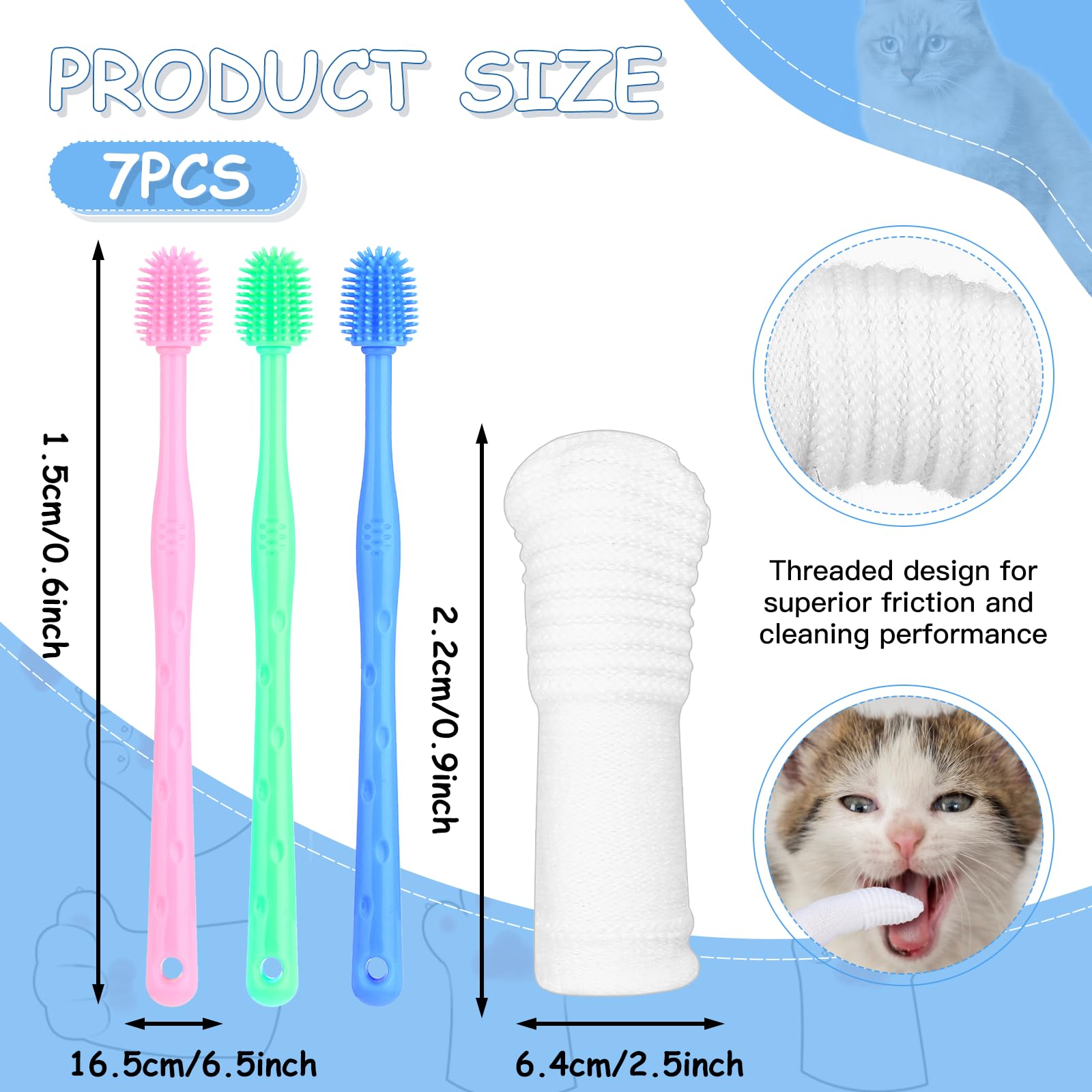 LLOUSSAK 7Pcs Dog Toothbrush Cat Toothbrush Small Dog Puppy Tooth Brushing Kit Finger Toothbrush 360 ° Dog Toothbrush for Puppy, Small Dog and Cat