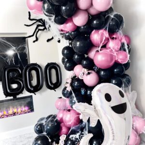 Pink Halloween Balloon Garland Arch Kit,122Pcs Halloween Black pink White Balloons Large Boo Ghost Foil Balloons Spider Balloons for Girl Birthday Baby Shower Party Decorations