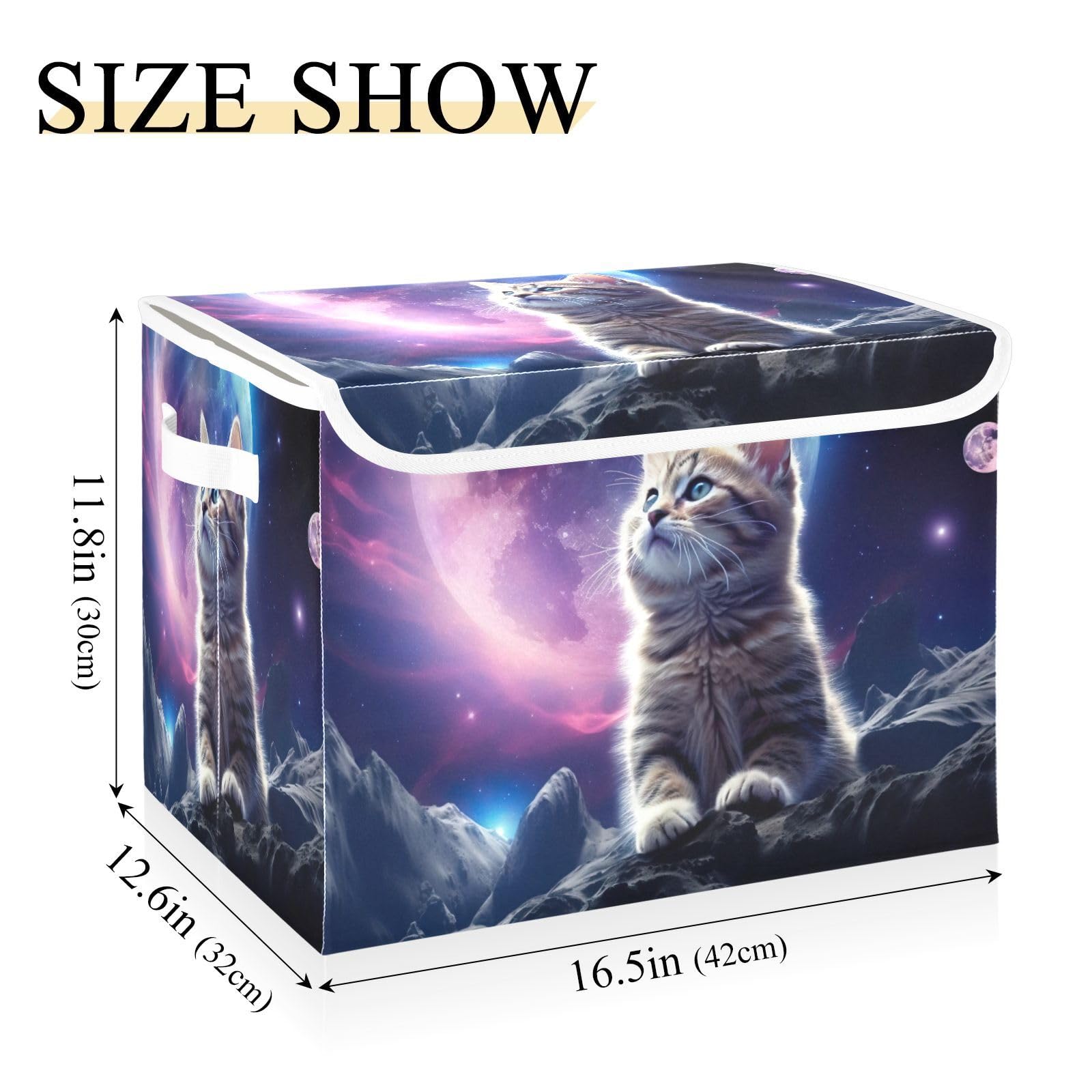 WELLDAY Galaxy Cat Storage Baskets Foldable Cube Storage Bin with Lids and Handle, 16.5x12.6x11.8 Inch Storage Boxes for Toys, Shelves, Closet, Bedroom