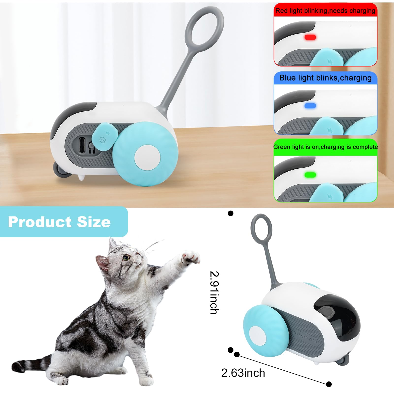 Turbo Tail 3.0 Cat Toy, Remote Control Cat Toy with 2-Speed Adjustment, Interactive Cat Toys for Indoor Cats, Rechargeable Automatic Cat Toys, Moving Cat Toy for Bored Indoor Adult Cat (Blue)