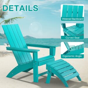 Adirondack Chair with Ottoman Weather Resistant Fire Pit Chairs with Footrest HDPE Outdoor Adirondack Chair for Patio Front Porch Pool Garden Deck Fire Pit Outside, Teal