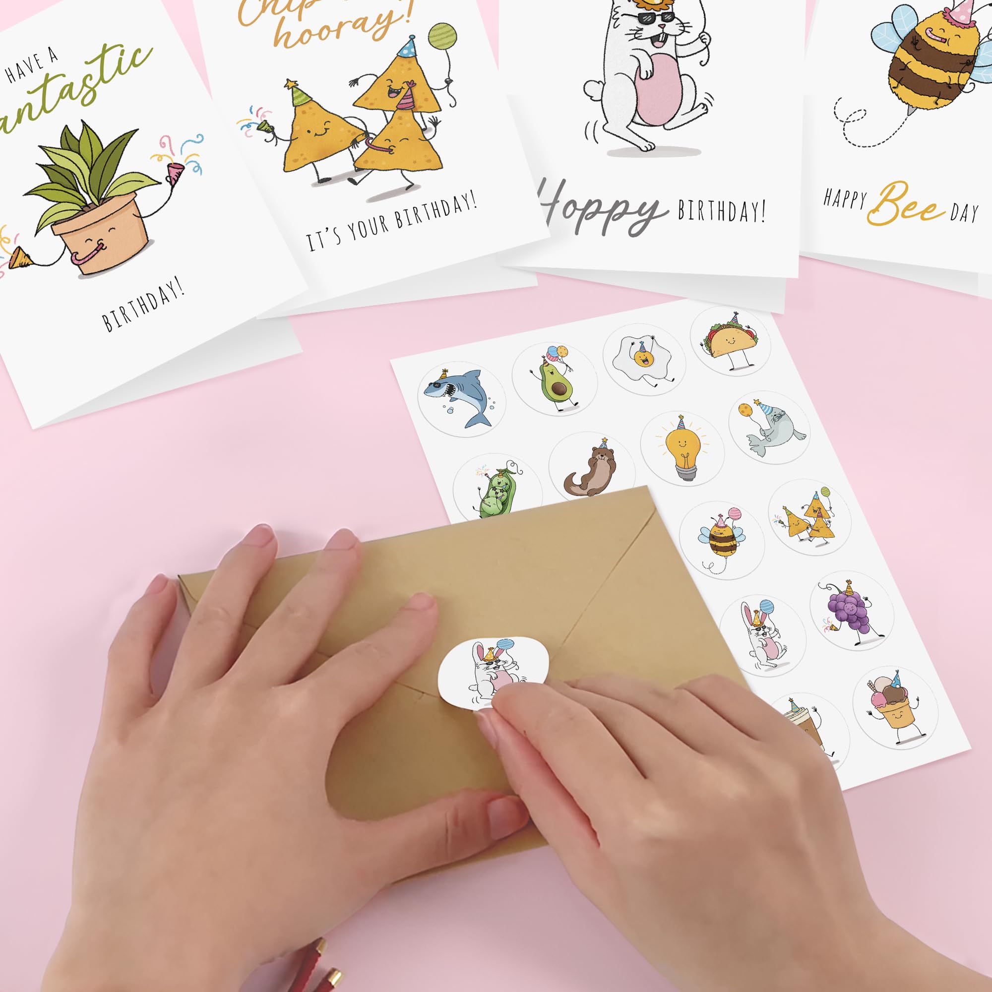 20 Funny Birthday Cards (4"x6") with 20 Envelopes & Stickers, Mixed Humor Greeting Card Variety Pack for Friend Teacher, Cartoon Lighthearted Birthday Cards for Women, Cheerful Happy Birthday Card For Kids