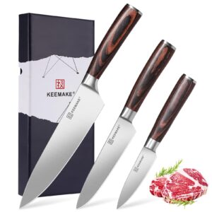 keemake knife set kitchen knives - 1.4116 high carbon stainless steel professional chef knife set of 3 - razor sharp japanese cooking knife