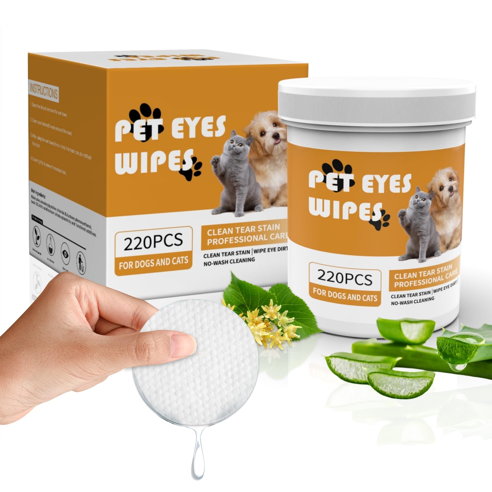 Eyes Wipes for Dogs - Gently Remove Tear Stain - Dog Eye Cleaner,Eye Debris, Discharge, Mucus Secretions - Dog Eye Wipes Tear Stain Remover - Dog & cat Eye Wipes - 220pcs