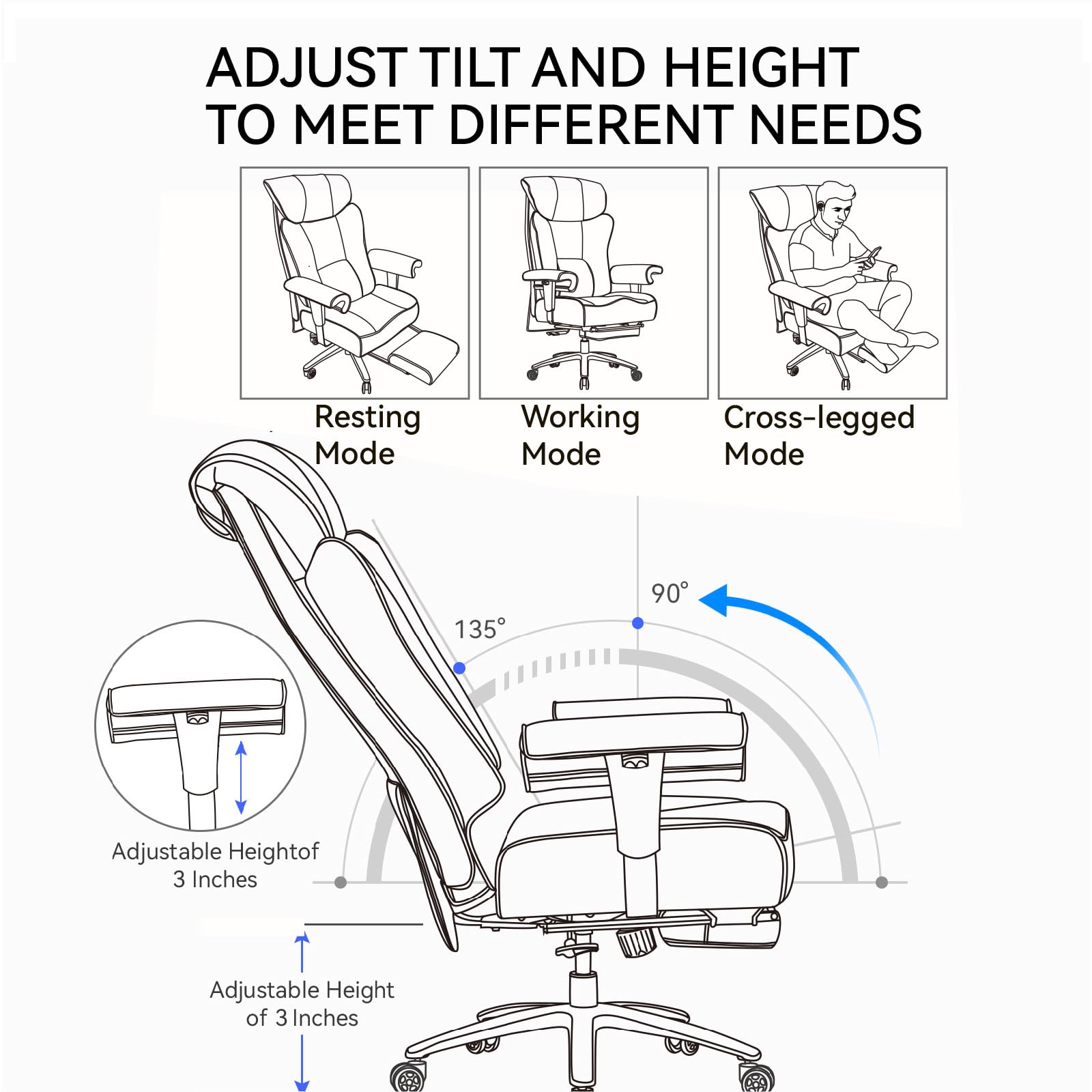 Efomao Big and Tall Office Chair 450lbs, Ergonomic Office Chair, Executive Office Chair for Heavy People, Computer Chair with Foot Rest, High Back Office Chair, PU Leather Green Office Chair