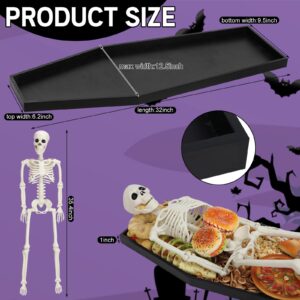 Seeloowy 32'' Halloween Coffin Charcuterie Board with 36" Skeleton Extra Large Wooden Coffin Serving Tray Board 3 ft Skeleton Spooky Gothic Home Decor for Halloween Party Gothic Accessories