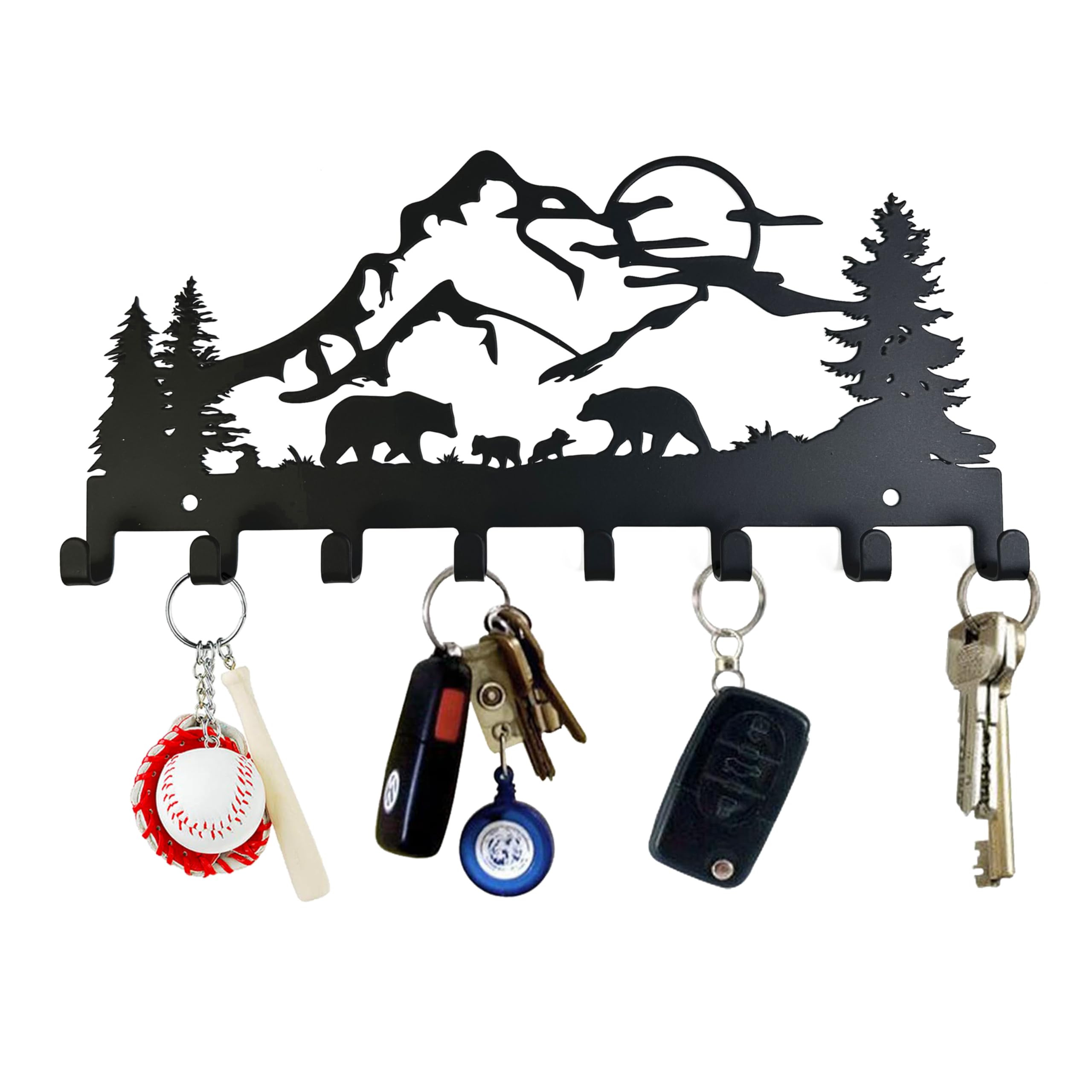 YXE Metal Key Holder, Wall Mounted Key Hooks, Key Holder for Wall, Key Organizer Rack with 8 Hooks, Key Hanger Decor for Kitchen, Entryway, Hallway, Bedroom, Doorway (The Bear Family)