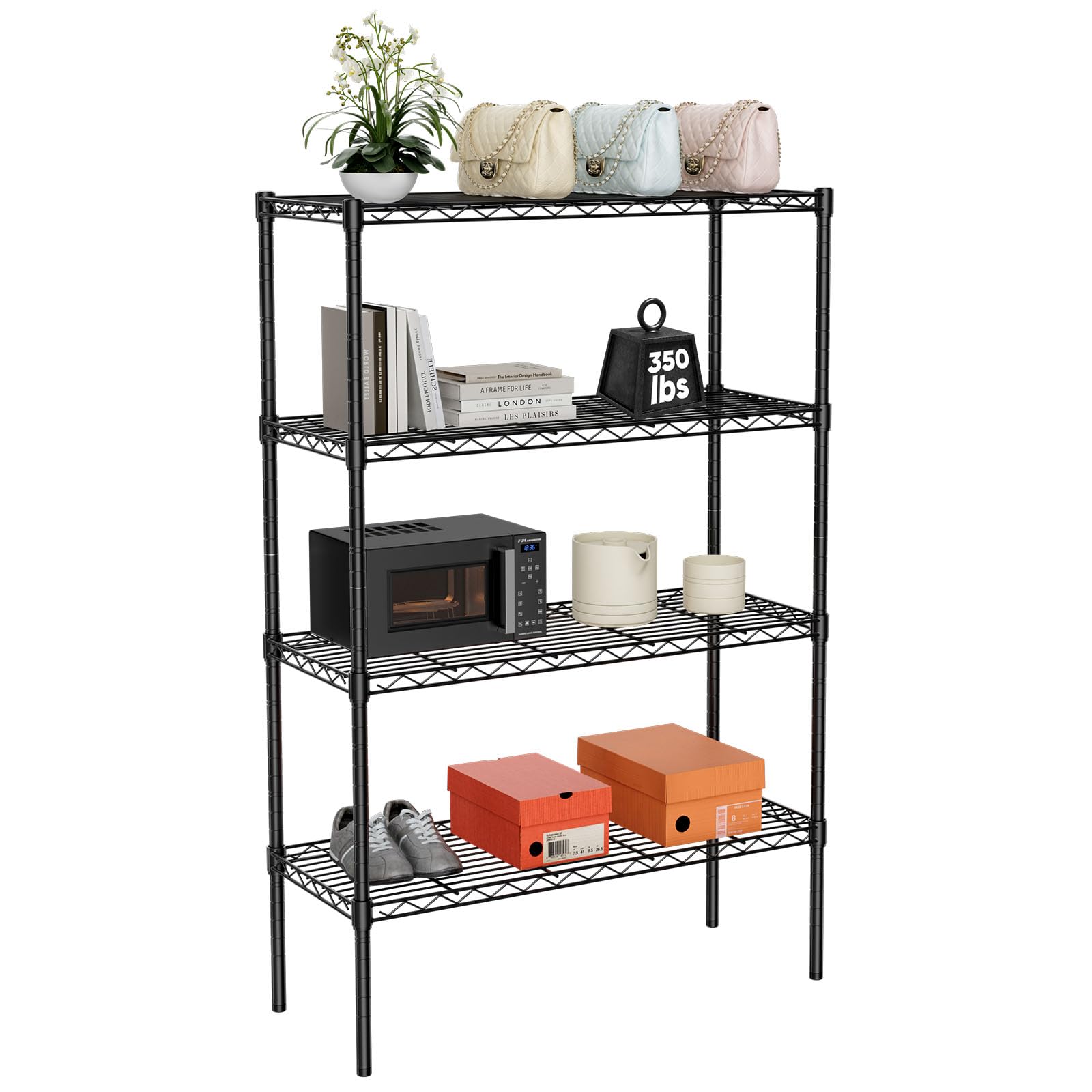 Sweetcrispy 4-Tier Storage Shelving Unit, Adjustable Metal Wire Racks Heavy Duty Standing Shelf Organizer for Kitchen, Closet, Pantry, Garage, Bathroom, Laundry (13.8" D x 35.4" W x 54" H)