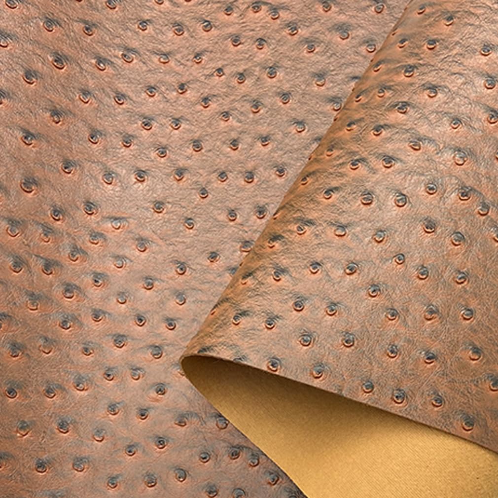 12x54 Inch Brown Ostrich Faux Leather for Upholstery Decoration,Embossed Textured Synthetic Fabric for DIY Bows Wallet Sewing Crafts