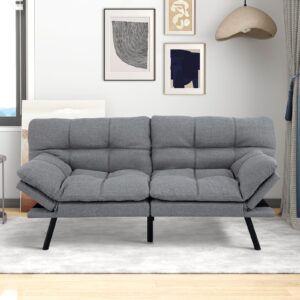 muuegm futon sofa bed, convertible memory foam futon couch bed, modern love seat daybed sofa for living room,small space,office,adjustable backrests armrests 71" sofa bed,light grey