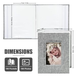 HenPisen Photo Album 4x6 100 Pockets, Linen Cover Top Loader Vertical, Slip-in Picture Grey Pockets Albums for Wedding, Family, Anniversary, Baby, Vacation