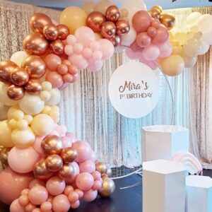 Pink Balloon Arch Kit, 120pcs Macaron Pink Balloon Garland Arch Kit, Orange Apricot and Metallic Rose Gold Balloon for Girls Boho Balloon Arch for Baby Bridal Shower, Birthday Party and Princess Theme