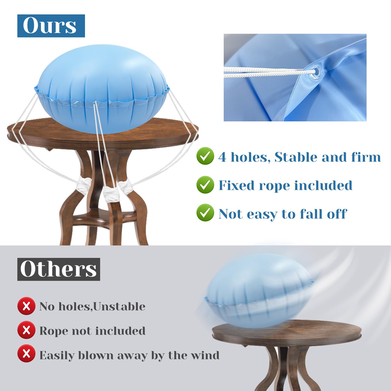 YEXEXINM 4FT Dome Patio Furniture Cover Airbag, Patio Table Cover Air Pillow, Inflatable Airbag for Patio Table Covers, 4FT Dia Air Bag Pillow with 49.5ft Drawstring UV Resistant, Water Resistant