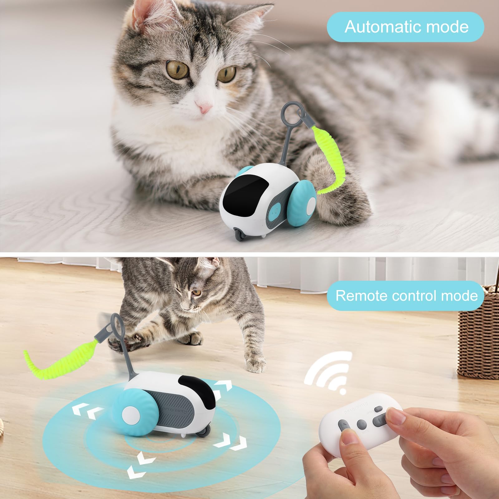 Turbo Tail 3.0 Cat Toy, Remote Control Cat Toy with 2-Speed Adjustment, Interactive Cat Toys for Indoor Cats, Rechargeable Automatic Cat Toys, Moving Cat Toy for Bored Indoor Adult Cat (Blue)