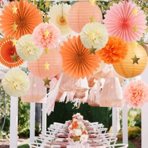 Beige Orange Peach Fall Party Decorations Boho Orange Peach Birthday Decorations Paper Fans Lanterns Peach and Cream Party Decorations for Autumn Baby Shower Bridal Shower Wedding Engagement Party