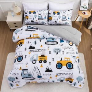 ntbed 5 pieces construction truck full comforter set for boys kids forest vehicles excavator lightweight microfiber bedding sets