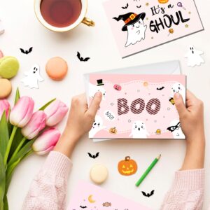 Kavoc 36Pcs Halloween Ghost Thank You Cards with Envelopes Pink Boo Ghost Pumpkin Pattern Greeting Cards for Baby Shower Halloween Party Invitation Supplies