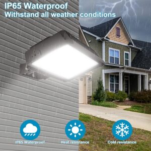 Xbuyee 150W LED Flood Light with Dusk-to-Dawn Photocell, 130lm/W 5000K Daylight 100-277V IP65 Waterproof, 150W-100W-75W Adjustable, LED Parking Lot Light with Trunnion Mount, ETL