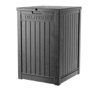 maiuscoli 48 gallon resin package delivery box - rust & moisture resistant, lockable, waterproof deck box for porches, patios, indoor & outdoor use (black)