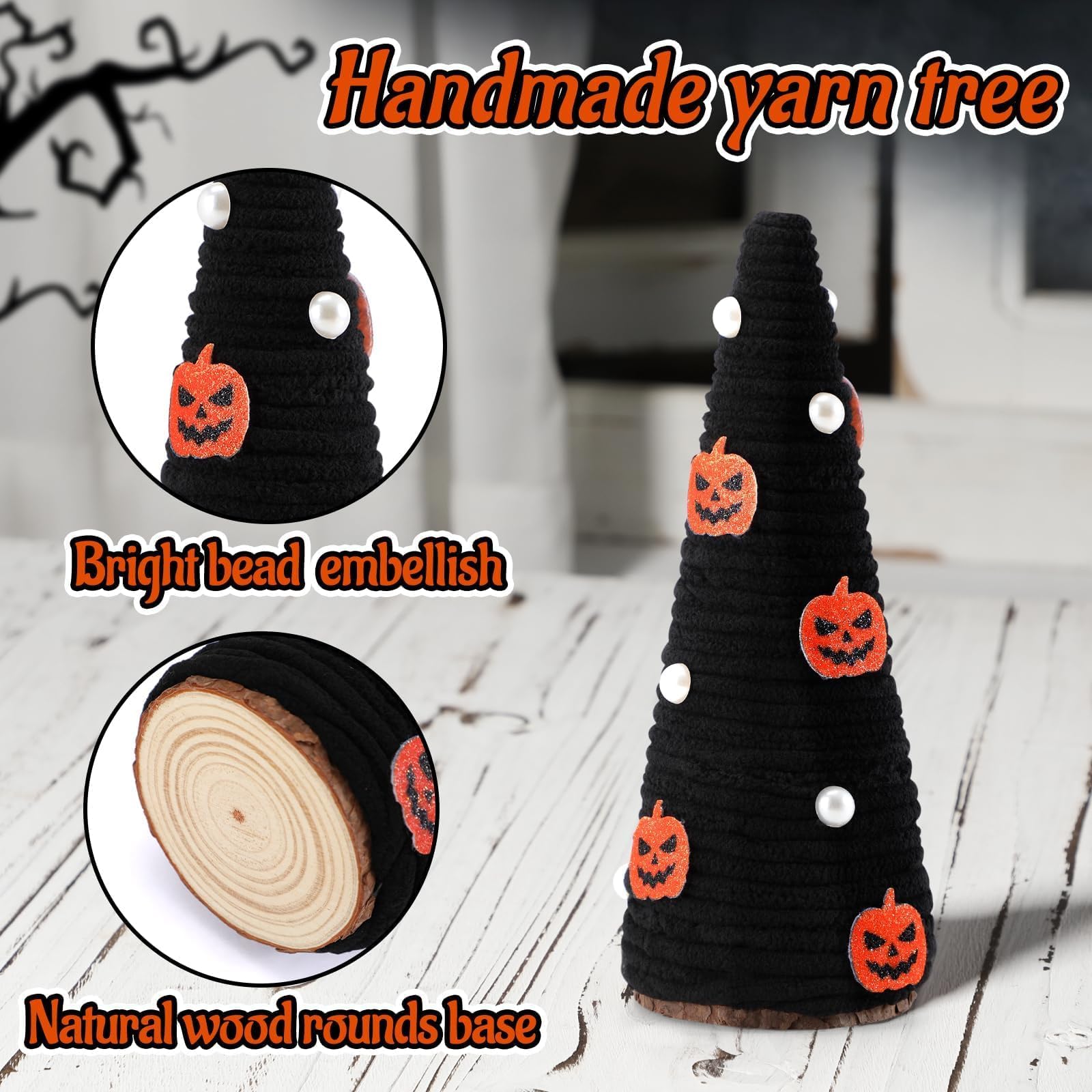 Huray Rayho 3 PCS Halloween Table Decorations Halloween Table Centerpiece Mini Trees Halloween Pumpkin Decor for Indoor Room Kitchen Home Tiered Tray Decor