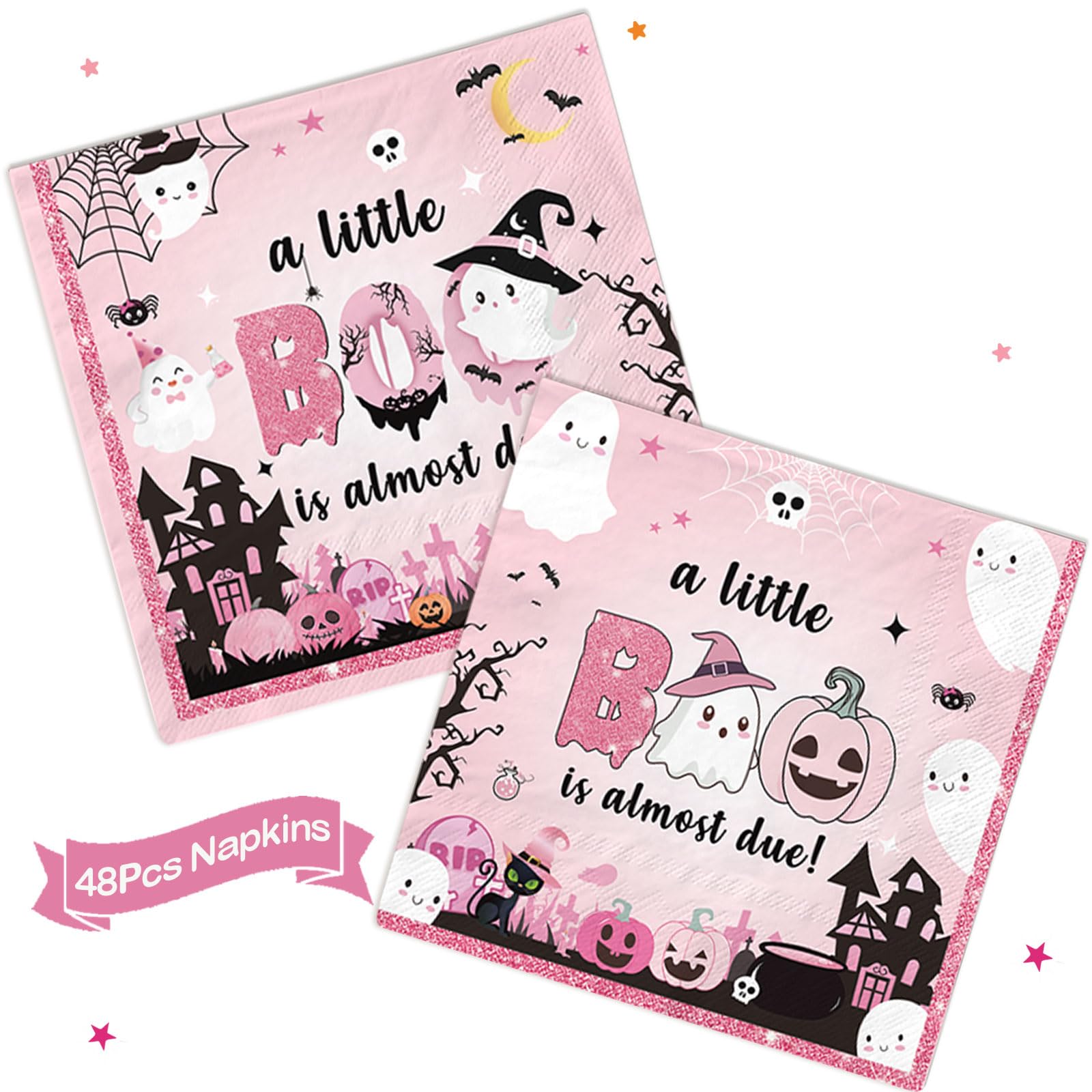 48Pcs A Little Boo Is Almost Due Decorations Pink Halloween Napkins Little Boo Baby Shower Decorations Girl for Halloween Baby Shower Decorations for Girl