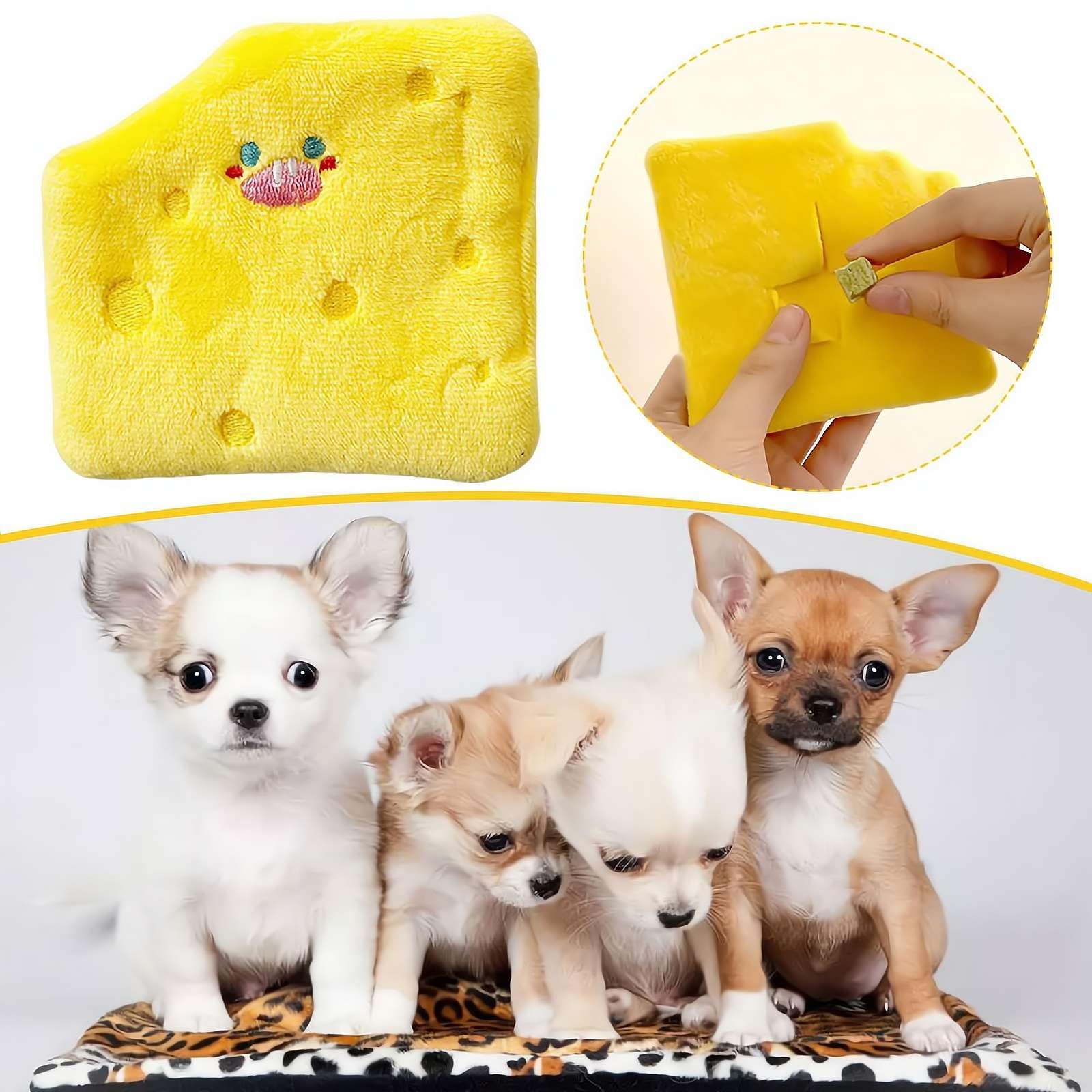 Dog Toy, Squeaky Dog Toys,Dog Puzzle Toys, Puppy Chew Toys,Cheese Shape Food Puzzle Toys for Cats Dogs,Food Themed Squeaker Chew Toy, Great for Puppies & Small, Medium Dogs (Yellow)