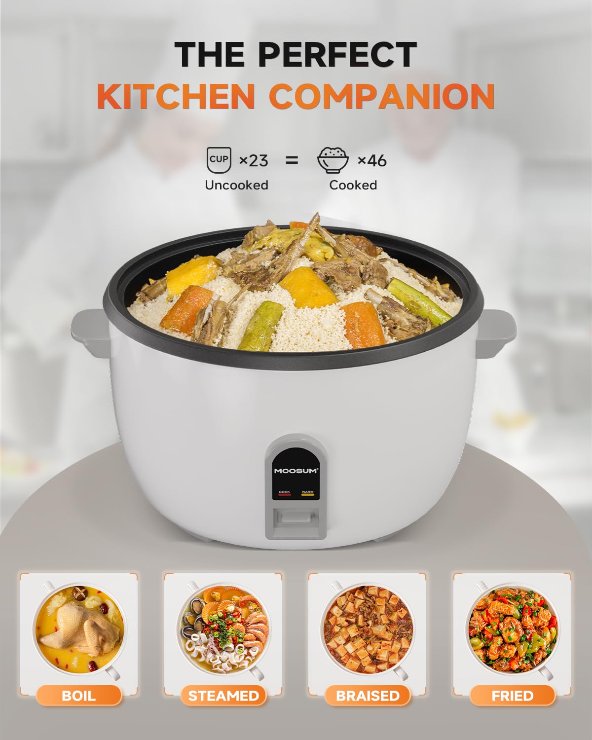 MOOSUM Commercial Rice Cooker, Large Capacity 23-Cup (UnCooked), 46-Cup (Cooked) with One Touch Operation and 12-Hour Keep Warm,Easy to Use and clean,1600W