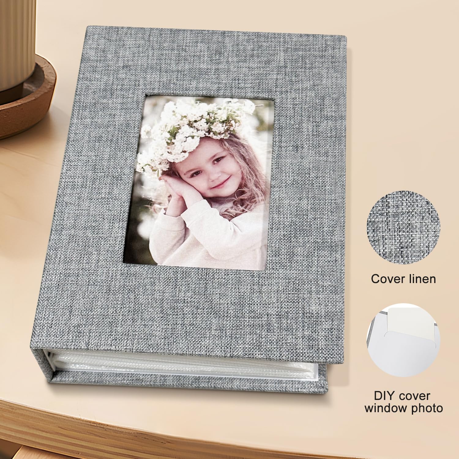 HenPisen Photo Album 4x6 100 Pockets, Linen Cover Top Loader Vertical, Slip-in Picture Grey Pockets Albums for Wedding, Family, Anniversary, Baby, Vacation