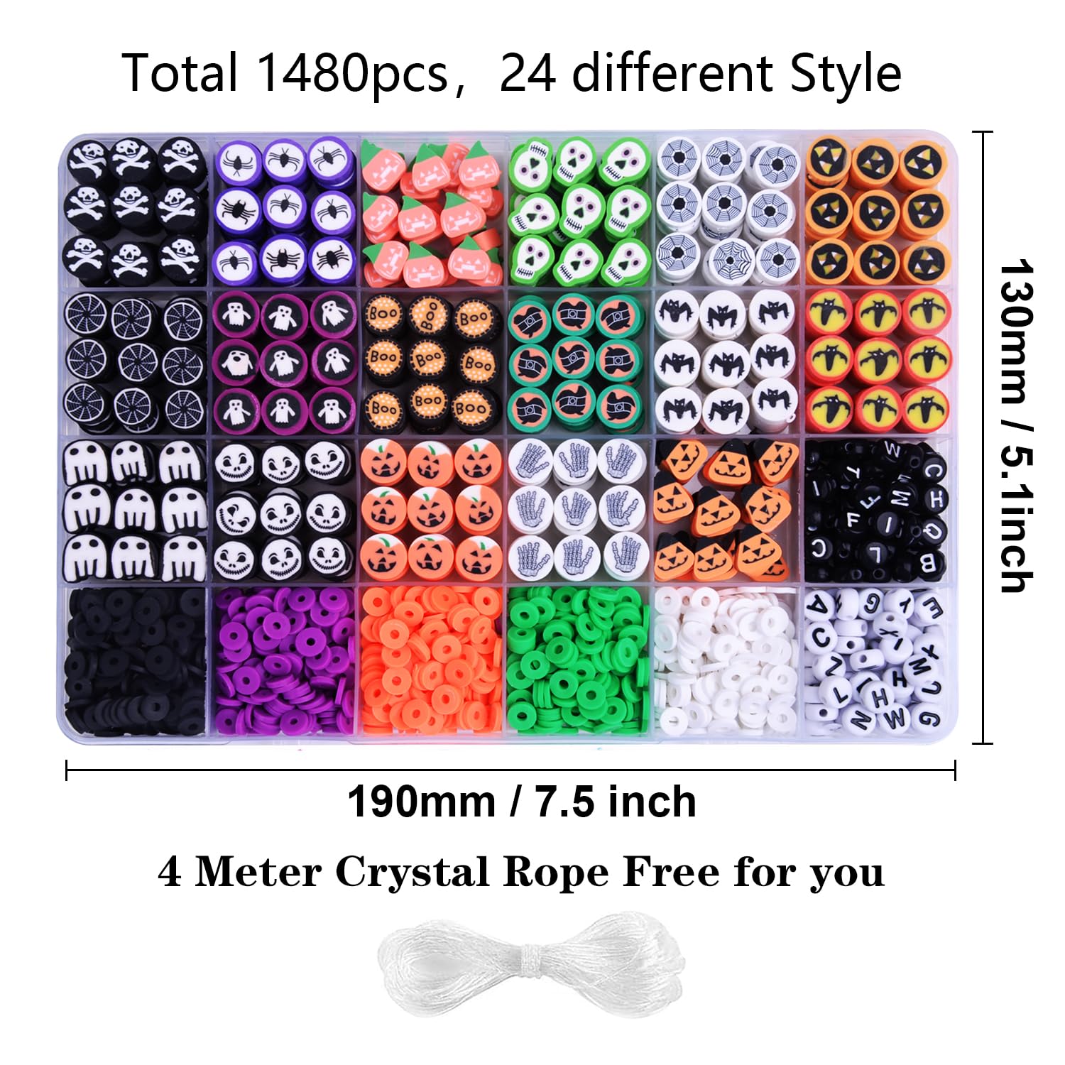 1480pcs Halloween Polymer Clay Beads Charms Friendship Bracelet Necklace Earring Jewelry Making kit, Accessories for Arts Crafts DIY Birthday Gifts for Women Girls