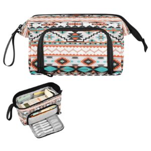 DEHOZO Portable Pencil Case Pen Bag with Zipper, Ethnic Aztec Geometric Large Pencil Pouch Pen Case Stationery Bag for Office School Student, Multifunctional Pen Box for Girl Boy Men Women