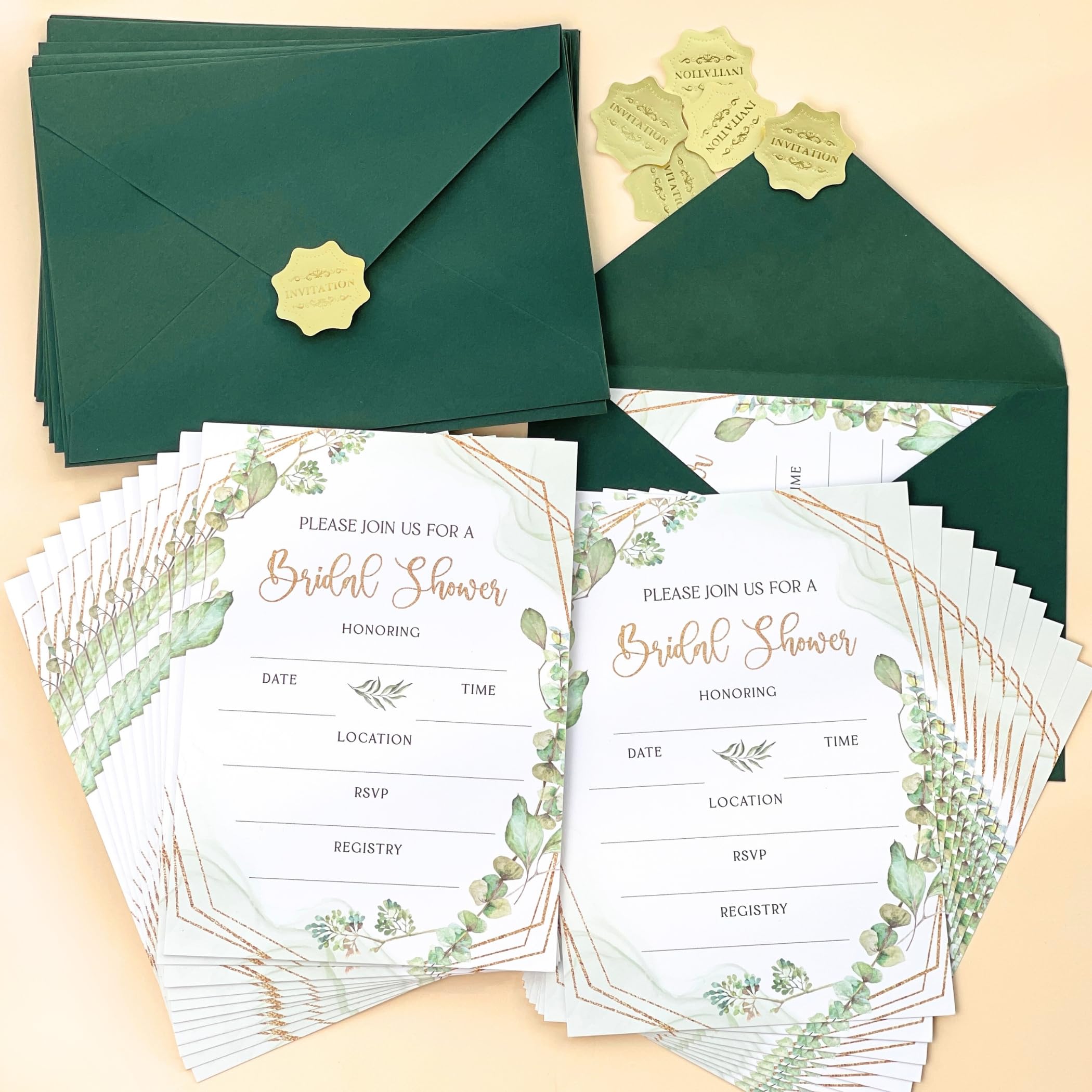 STOFINITY Bridal Shower Invitations With Envelopes - Wedding Shower Invitations, Greenery Bridal Shower Invites, Fill In Party Invitation Cards For Weddings, Parties, Receptions