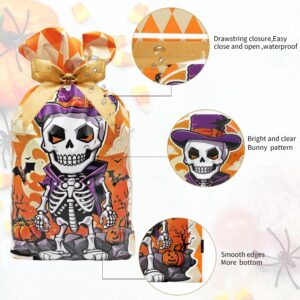 Jexila 50PCS Halloween Candy Bags Halloween Goodie Treat Bags with Drawstring Halloween Party Favor Bags for Kids Trick or Treat 5.9''X9'' (Skull)