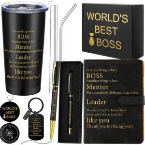 6 pcs world's best boss gifts for men world's best boss mug set christmas birthday office gifts for boss include 20 oz stainless steel tumbler notebook ballpoint pen with gift box keychain compass