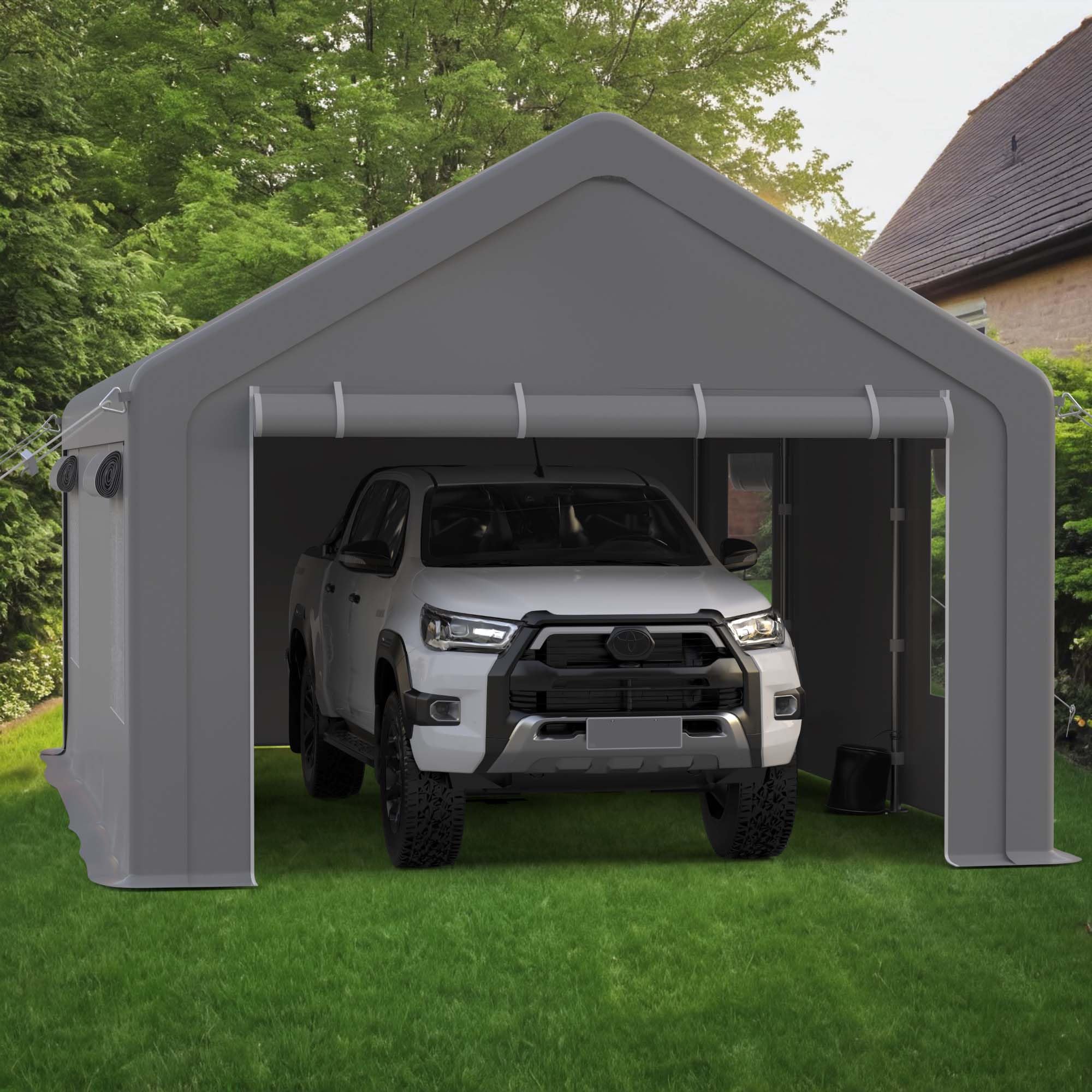 GarveeLife 10x20ft Carport Heavy Duty, Portable Garage with 2 Doors + 4 Window, Upgraded Carport with Reinforced Steel Poles, Uv Resistant Waterproof Tarp, Portable Carport for Car, Truck, Boat