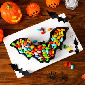 Teenyyou 2 Pcs Halloween Bat Serving Tray Ceramic Bat Plates Black Bat Desk Dessert Display Platters Halloween Trick or Treat Decor for Indoor Outdoor Home Halloween Bat Birthday Party Gift Decoration