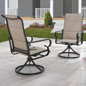 PatioFestival Patio Dining Chairs Textilene High Back Outdoor Swivel Rocker Chair Set of 2 with All Weather Frame (Khaki)