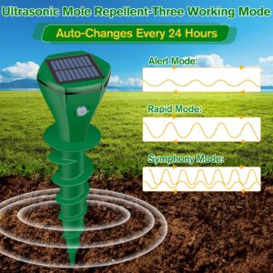 Ultrasonic Mole Repellent Outdoor, 2024 Upgrade Mole Repellent Solar-Powered for Lawn Garden Yard, Mole and Vole Repellent Waterproof, Effectively Repels Gophers Snake Chipmunks Groundhogs, 2 Pack