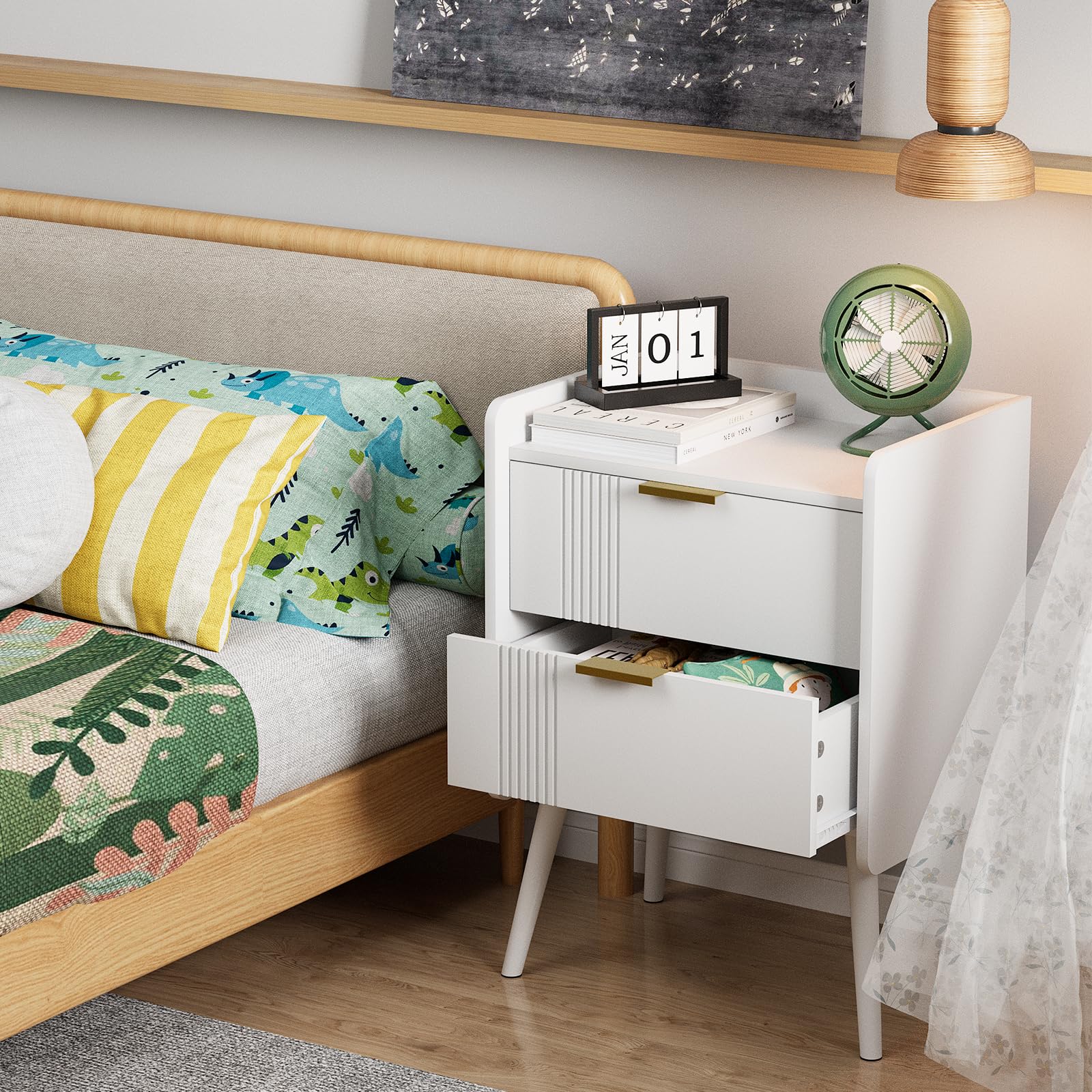 Aenuert White Nightstand Modern Bedside Table with 2 Storage Drawer, Small Night Stand, Wooden End Table,Sofa Side Table for Bedroom,Study Room and Small Spaces