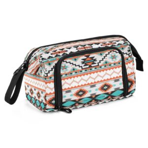 dehozo portable pencil case pen bag with zipper, ethnic aztec geometric large pencil pouch pen case stationery bag for office school student, multifunctional pen box for girl boy men women